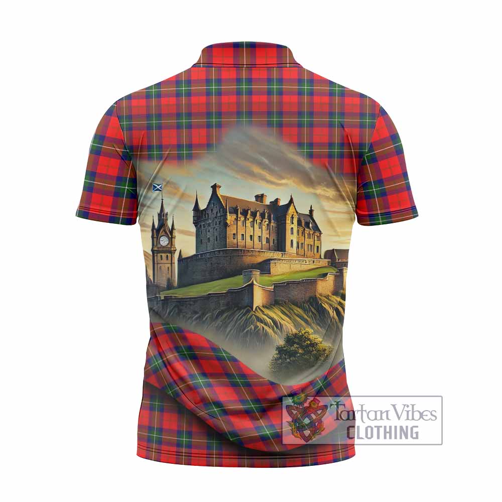Ruthven Tartan Family Crest Zipper Polo Shirt with Scottish Ancient Castle Style - Tartan Vibes Clothing
