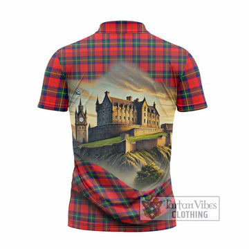 Ruthven Tartan Family Crest Zipper Polo Shirt with Scottish Ancient Castle Style - Tartan Vibes Clothing