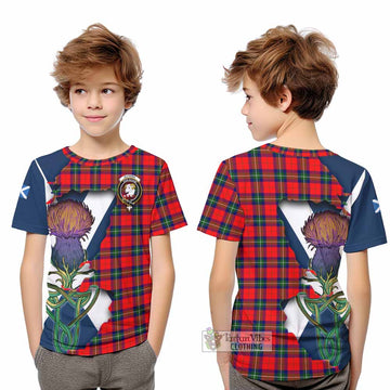 Tartan Vibes Clothing Ruthven Tartan Family Crest Kid T-Shirt Scottish Thistle Celtic Inspired