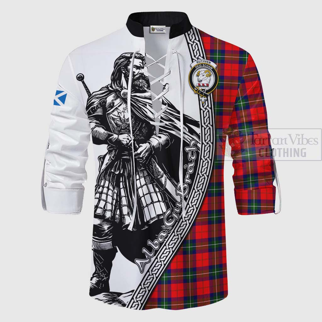 Ruthven Tartan Clan Crest Ghillie Kilt Shirt with Highlander Warrior Celtic Style - Tartan Vibes Clothing