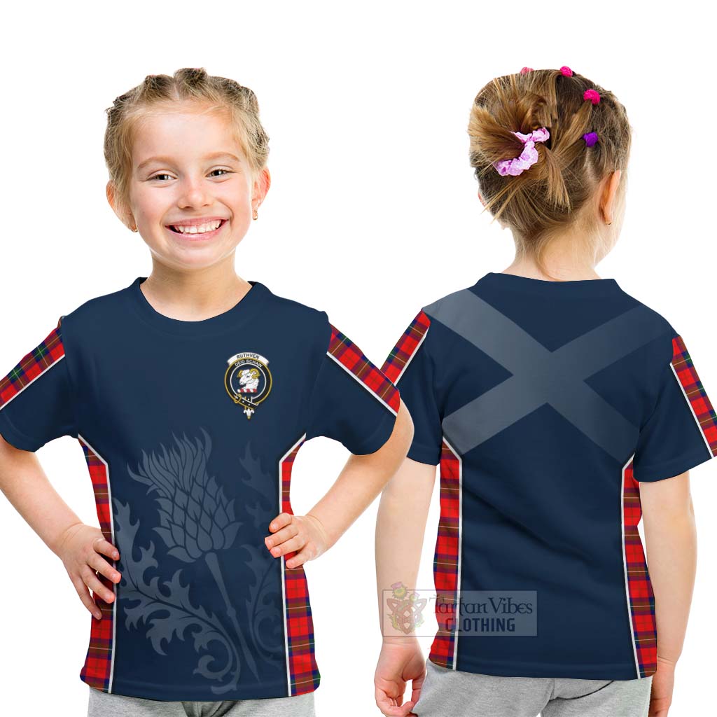 Ruthven Tartan Kid T-Shirt with Family Crest and Scottish Thistle Vibes Sport Style - Tartan Vibes Clothing