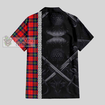 Ruthven Tartan Hawaiian Shirt with Family Crest Cross Sword Thistle Celtic Vibes - Tartan Vibes Clothing