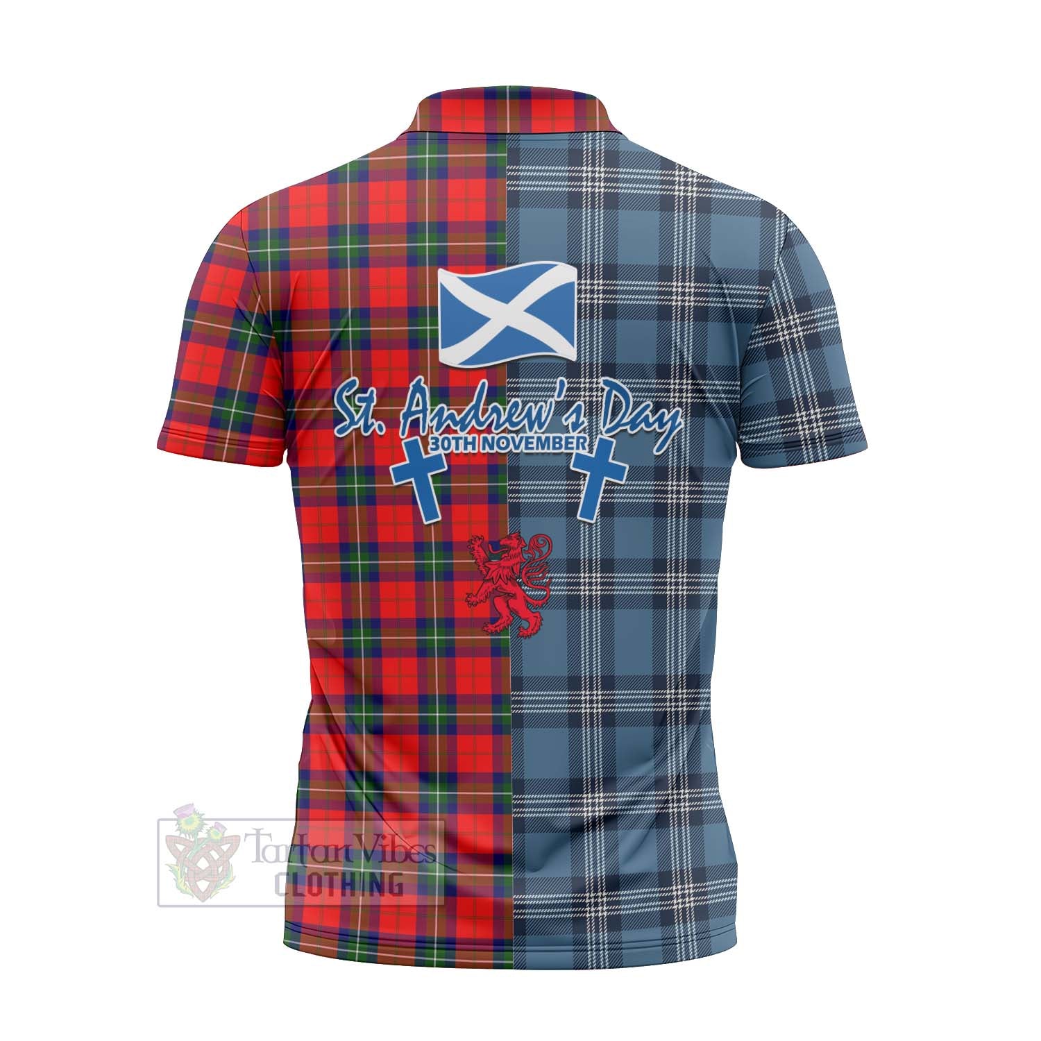 Ruthven Tartan Zipper Polo Shirt Happy St. Andrew's Day Half Tartan Style - Tartan Vibes Clothing