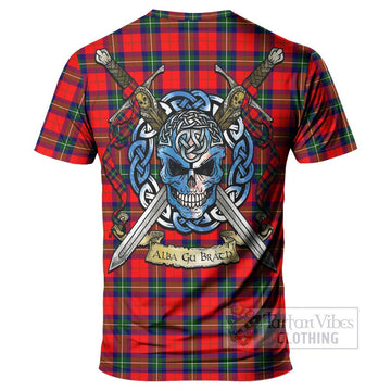 Ruthven Tartan T-Shirt with Family Crest Celtic Skull Style