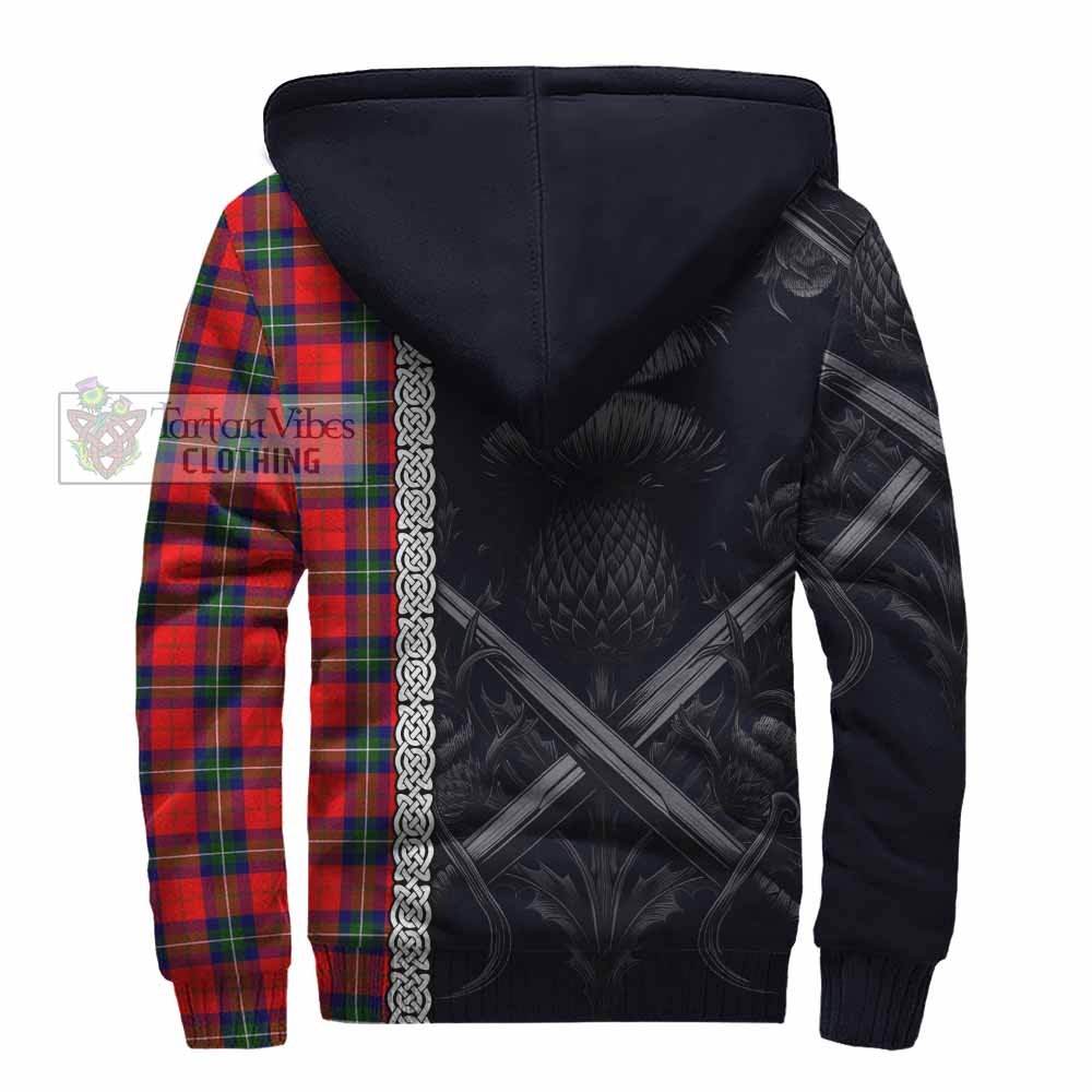 Ruthven Tartan Sherpa Hoodie with Family Crest Cross Sword Thistle Celtic Vibes - Tartan Vibes Clothing