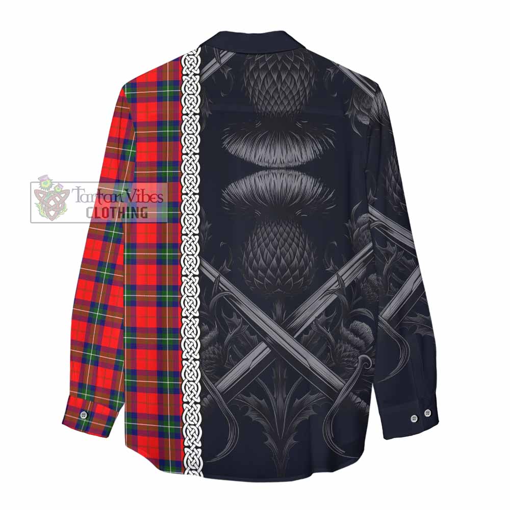 Ruthven Tartan Women's Casual Shirt with Family Crest Cross Sword Thistle Celtic Vibes - Tartan Vibes Clothing