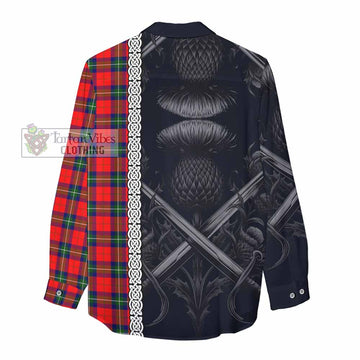 Ruthven Tartan Women's Casual Shirt with Family Crest Cross Sword Thistle Celtic Vibes - Tartan Vibes Clothing