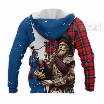 Ruthven Tartan Knitted Hoodie with Family Crest Scottish Bagpiper Vibes - Tartan Vibes Clothing