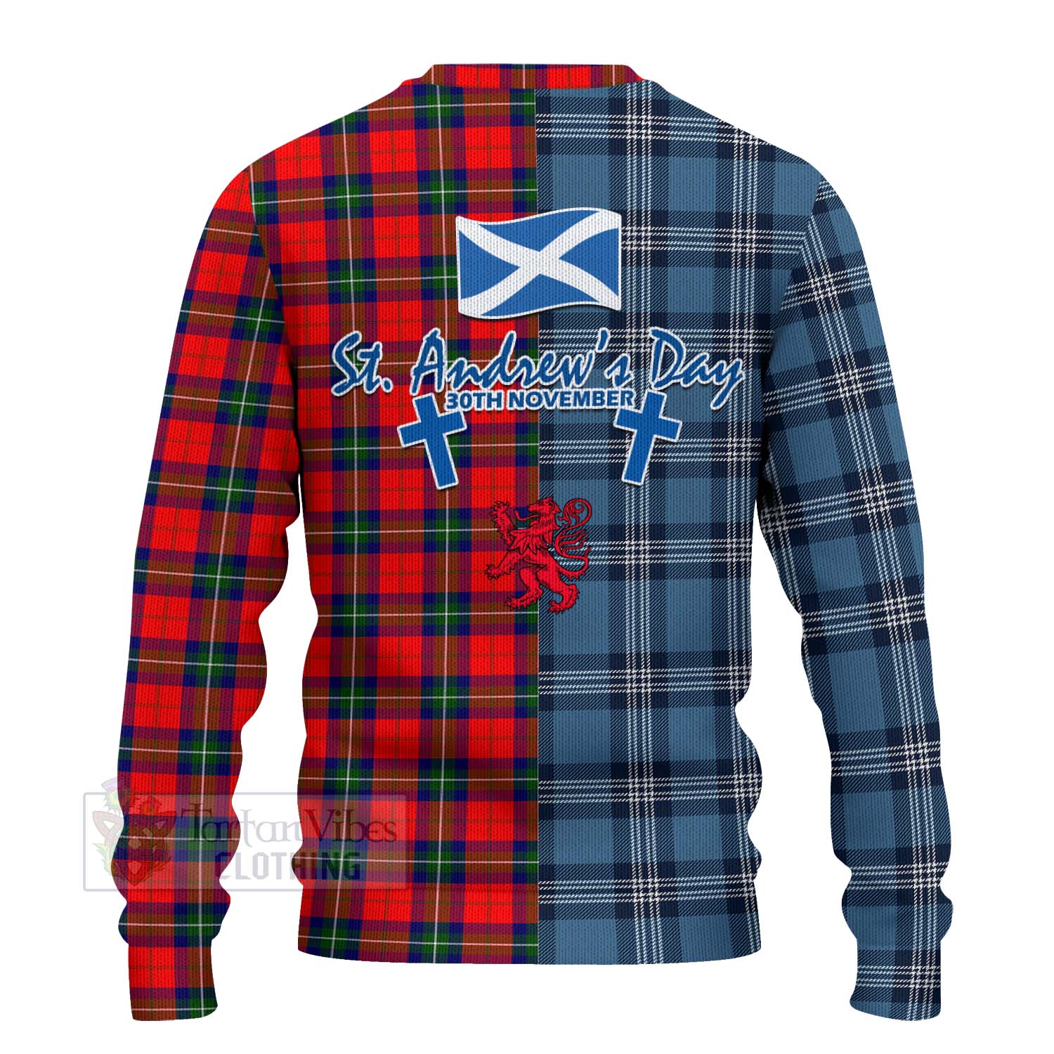 Ruthven Tartan Knitted Sweater Happy St. Andrew's Day Half Tartan Style - Tartan Vibes Clothing