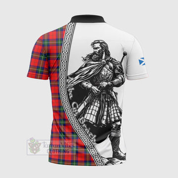 Ruthven Tartan Clan Crest Zipper Polo Shirt with Highlander Warrior Celtic Style - Tartan Vibes Clothing