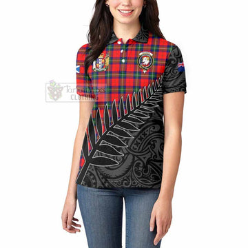 Ruthven Crest Tartan Women's Polo Shirt with New Zealand Silver Fern Half Style - Tartan Vibes Clothing