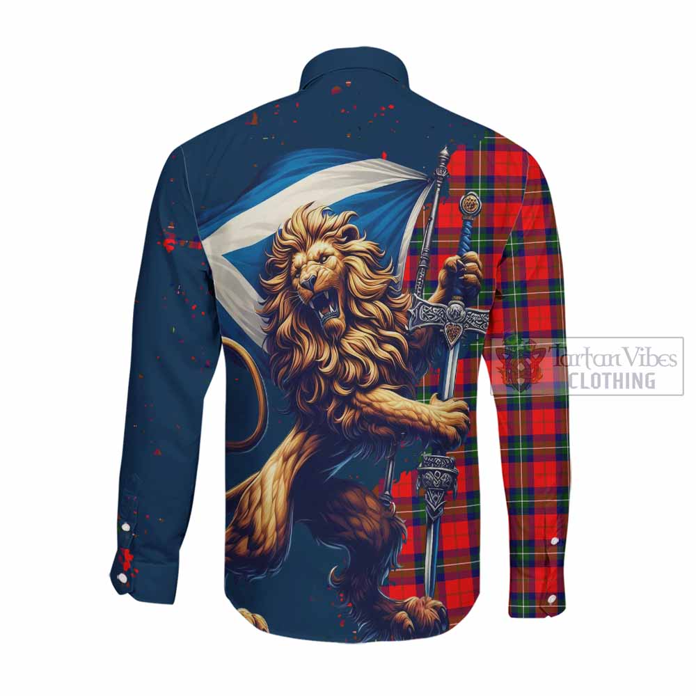 Ruthven Tartan Family Crest Long Sleeve Button Shirt with Scottish Majestic Lion Men's Shirt - Tartan Vibes Clothing