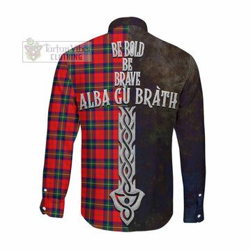 Ruthven Tartan Family Crest Long Sleeve Button Shirt Alba Gu Brath Be Brave Lion Ancient Style Men's Shirt - Tartan Vibes Clothing