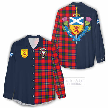 Tartan Vibes Clothing Ruthven Tartan Women's Casual Shirt Alba with Scottish Lion Royal Arm Half Style