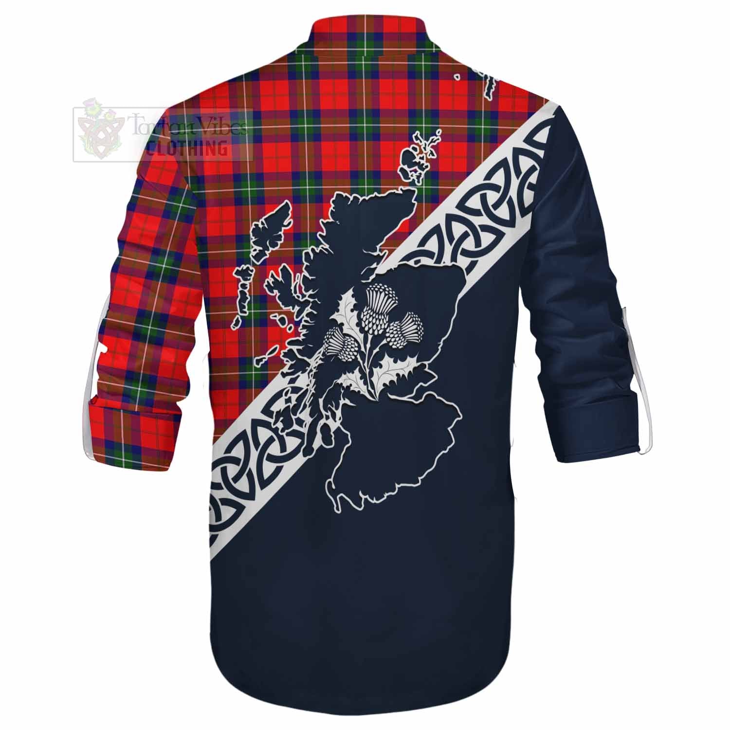 Ruthven Tartan Ghillie Kilt Shirt Featuring Thistle and Scotland Map - Tartan Vibes Clothing