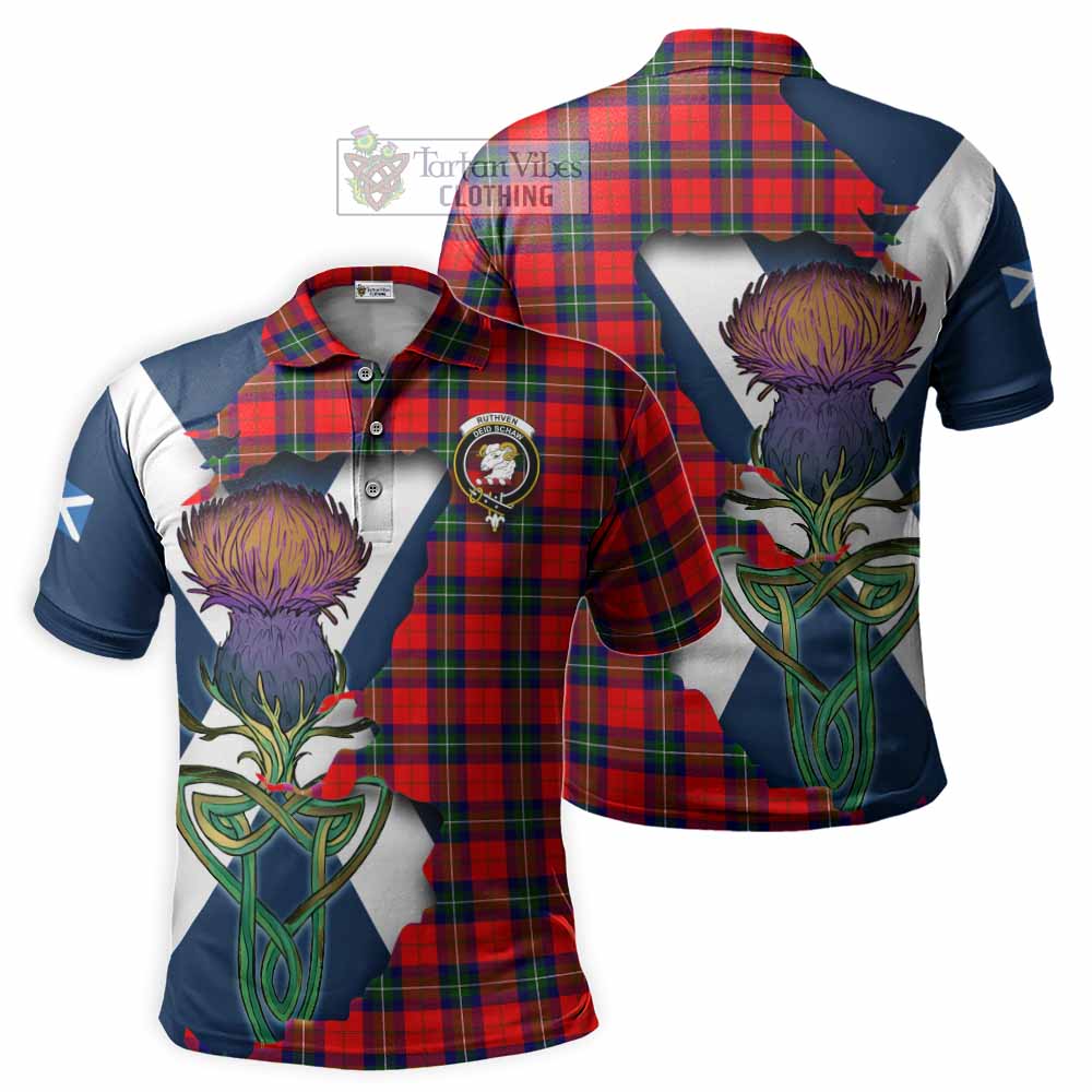 Tartan Vibes Clothing Ruthven Tartan Family Crest Polo Shirt Scottish Thistle Celtic Inspired