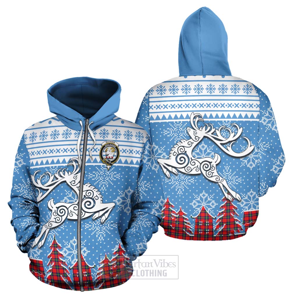 Ruthven Clan Christmas Hoodie Celtic Reindeer Style - Tartan Vibes Clothing