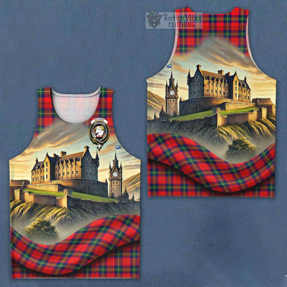 Ruthven Tartan Family Crest Men's Tank Top with Scottish Ancient Castle Style - Tartan Vibes Clothing