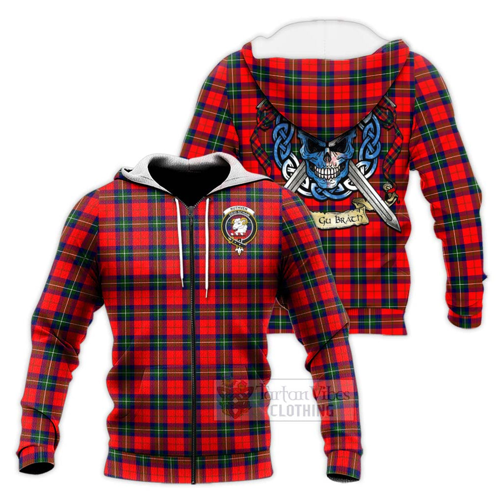 Ruthven Tartan Knitted Hoodie with Family Crest Celtic Skull Style Unisex Knitted Zip Hoodie - Tartan Vibes Clothing