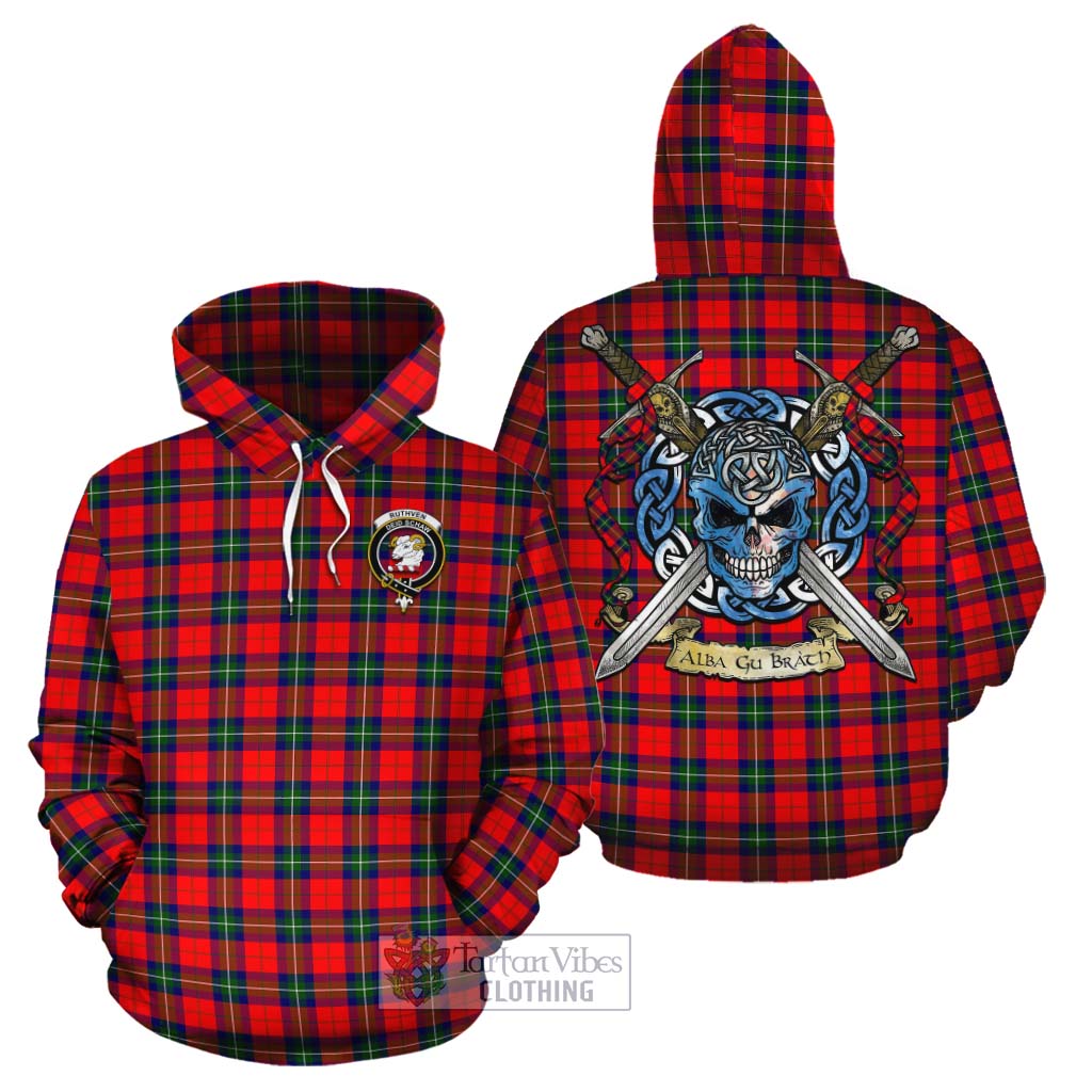 Ruthven Tartan Cotton Hoodie with Family Crest Celtic Skull Style Zip Hoodie - Tartan Vibes Clothing