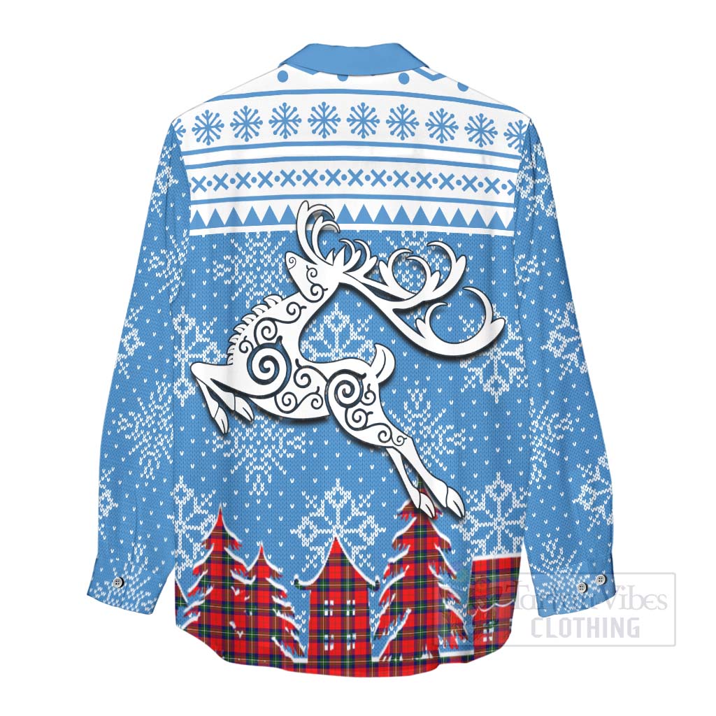 Ruthven Clan Christmas Women's Casual Shirt Celtic Reindeer Style - Tartan Vibes Clothing