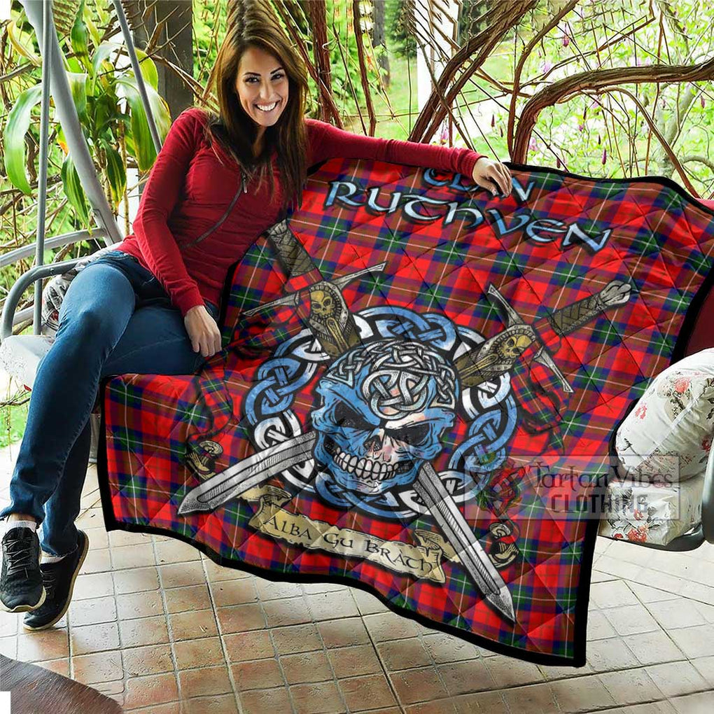Ruthven Tartan Quilt with Celtic Skull Alba Gu Brath Style - Tartan Vibes Clothing