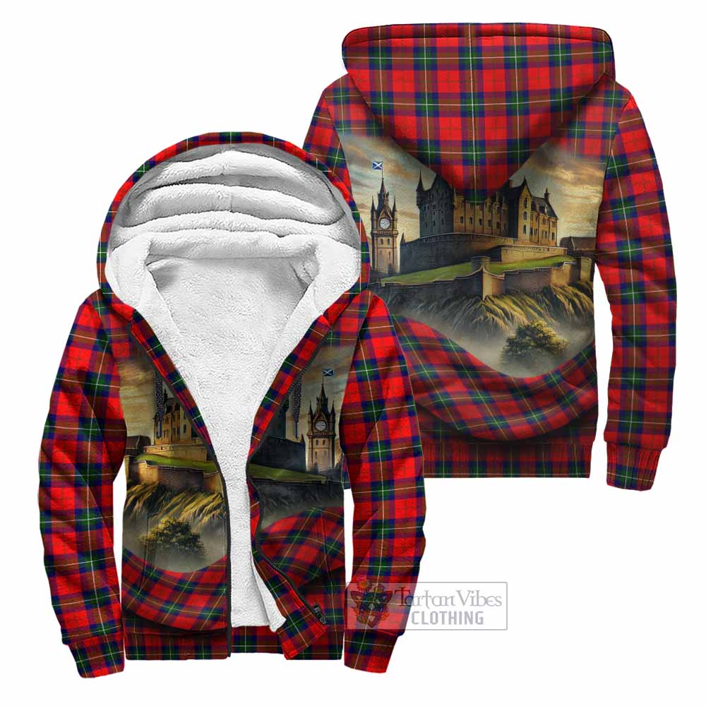 Ruthven Tartan Family Crest Sherpa Hoodie with Scottish Ancient Castle Style Unisex - Tartan Vibes Clothing