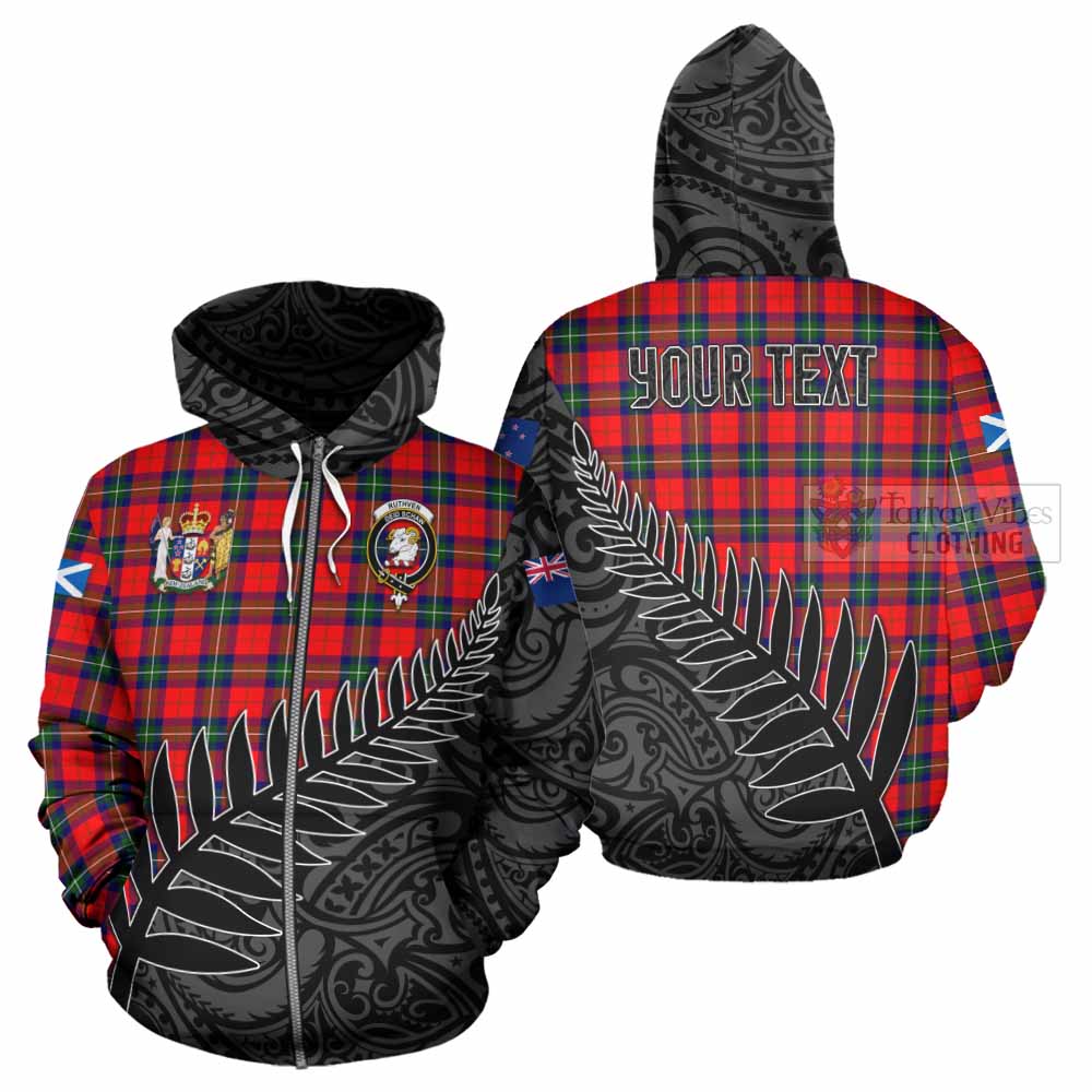 Ruthven Crest Tartan Hoodie with New Zealand Silver Fern Half Style - Tartan Vibes Clothing