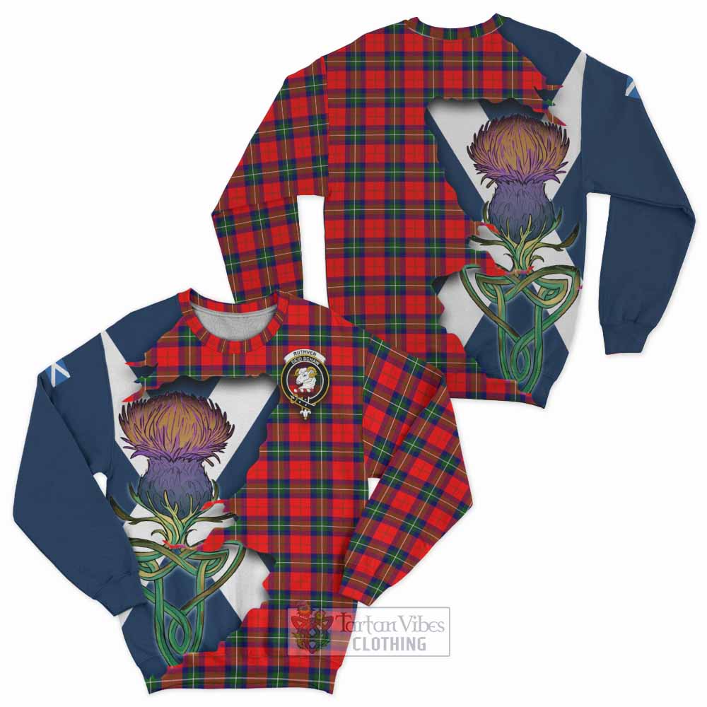 Tartan Vibes Clothing Ruthven Tartan Family Crest Sweatshirt Scottish Thistle Celtic Inspired