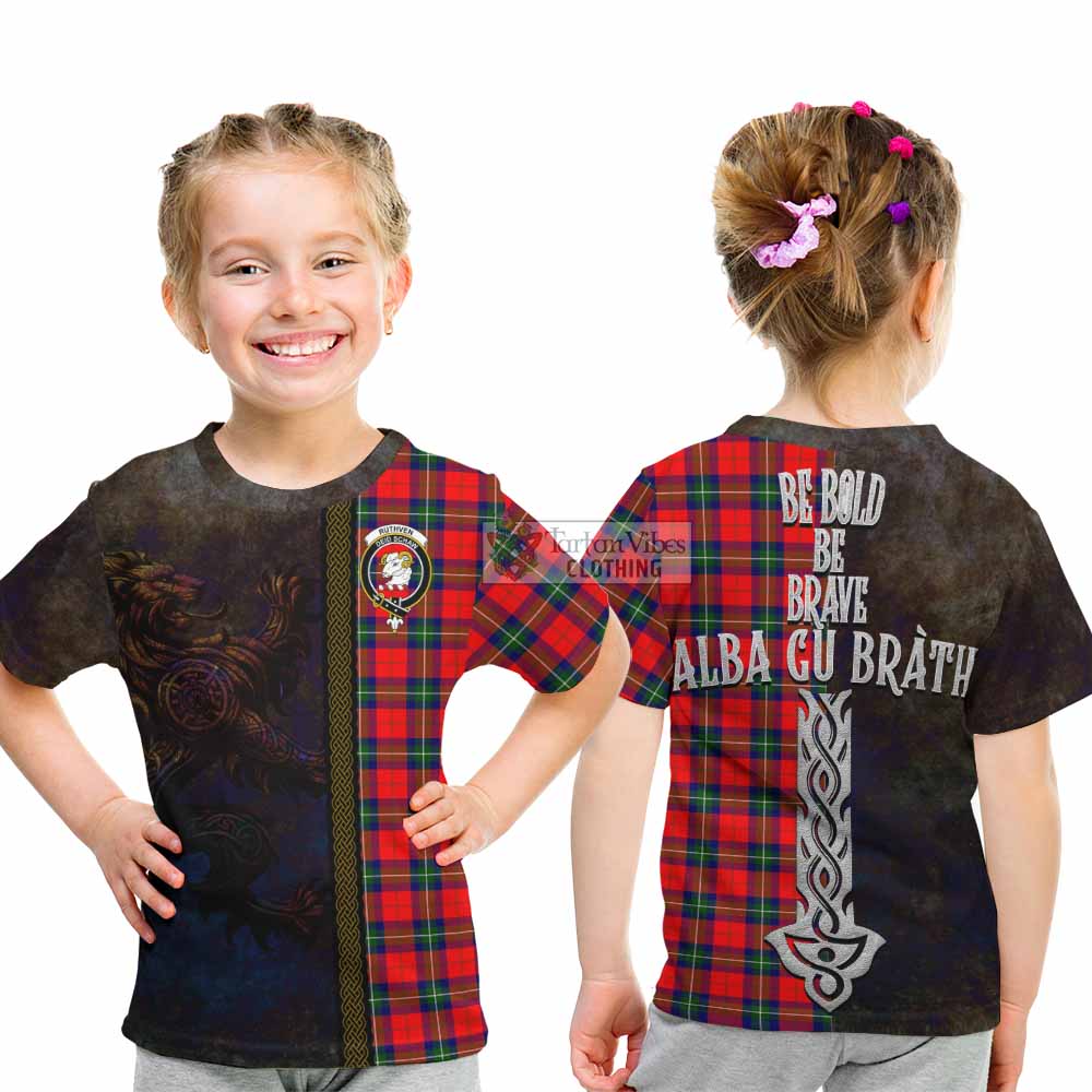 Ruthven Tartan Family Crest Kid T-Shirt Alba Gu Brath Be Brave Lion Ancient Style - Tartan Vibes Clothing
