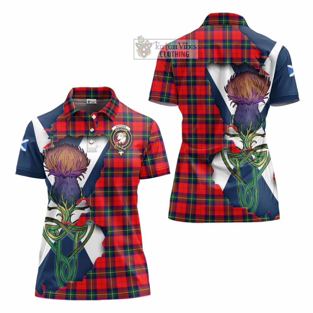 Tartan Vibes Clothing Ruthven Tartan Family Crest Women's Polo Shirt Scottish Thistle Celtic Inspired