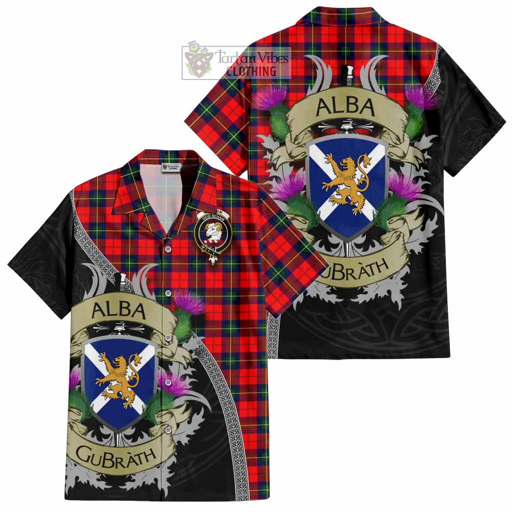 Ruthven Tartan Family Crest Hawaiian Shirt Lion Rampant Royal Thistle Shield Celtic Inspired - Tartan Vibes Clothing