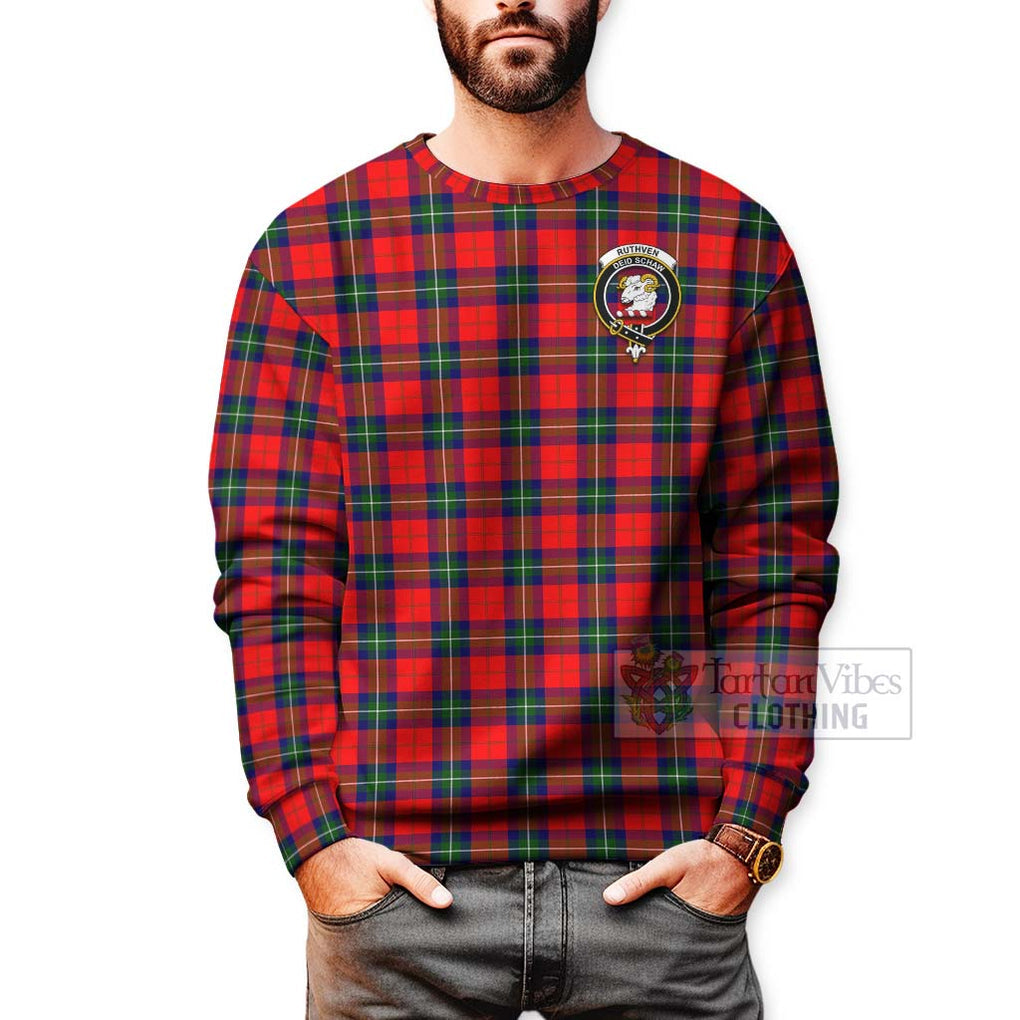 Ruthven Tartan Sweatshirt with Family Crest Celtic Skull Style - Tartan Vibes Clothing