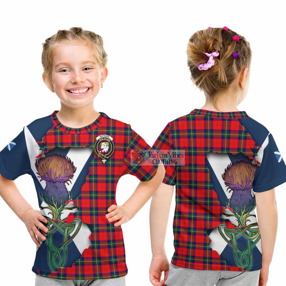 Tartan Vibes Clothing Ruthven Tartan Family Crest Kid T-Shirt Scottish Thistle Celtic Inspired