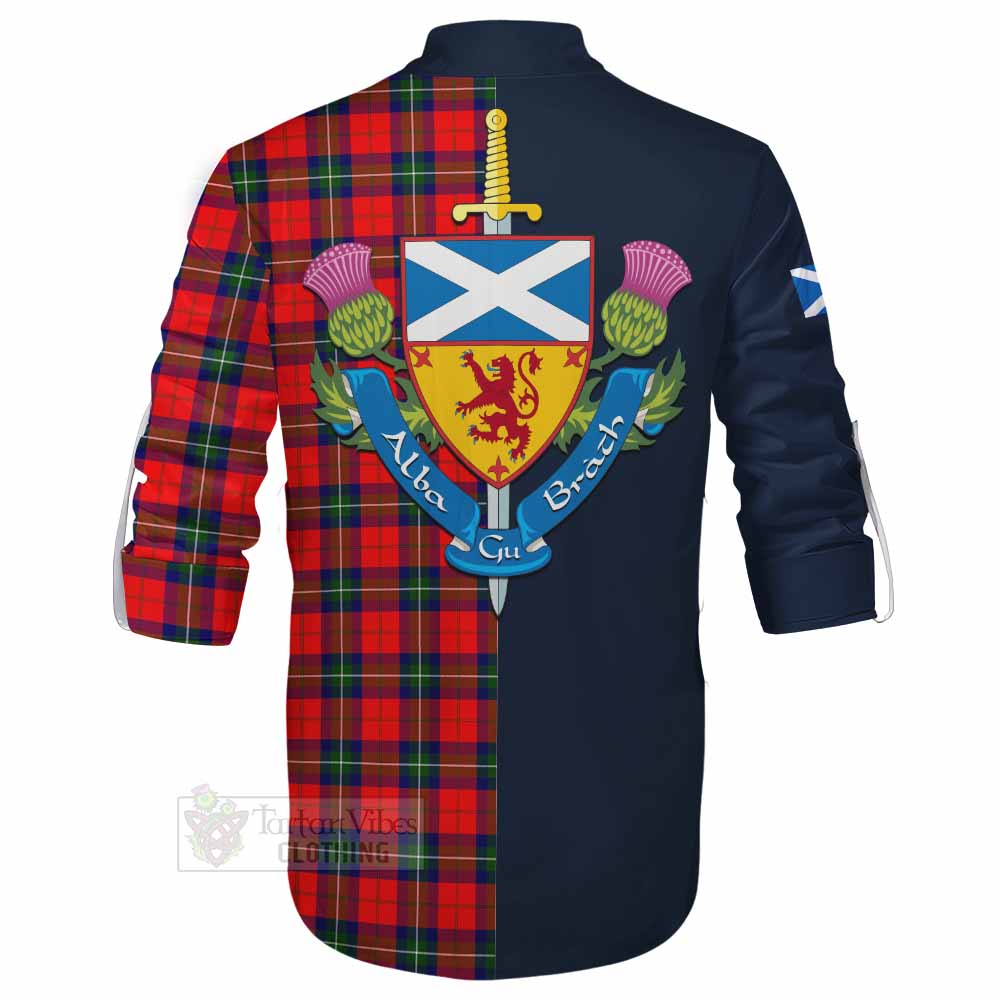 Ruthven Tartan Ghillie Kilt Shirt Alba with Scottish Lion Royal Arm Half Style - Tartan Vibes Clothing