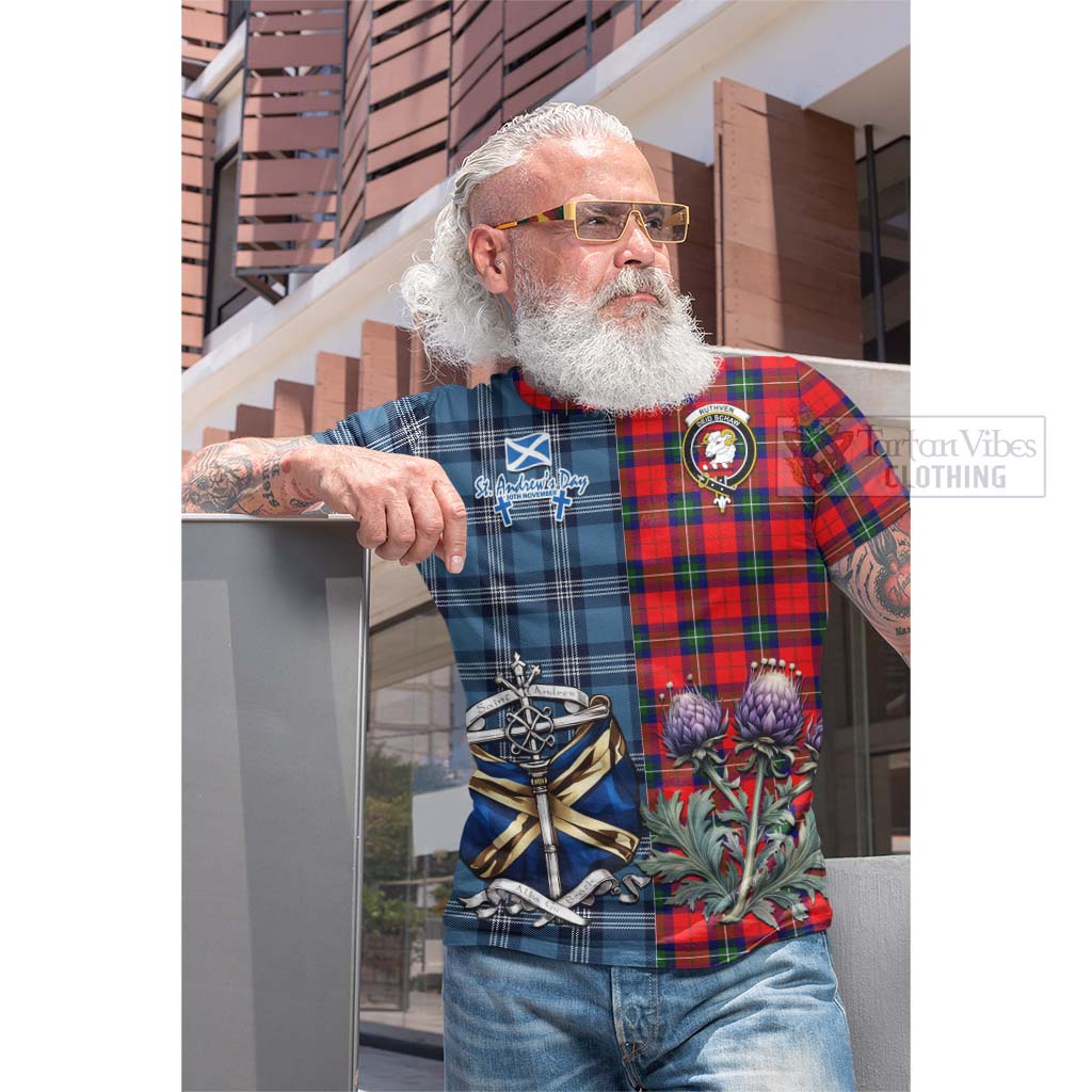 Tartan Vibes Clothing Ruthven Tartan Cotton T-shirt Happy St. Andrew's Day Half Tartan Style