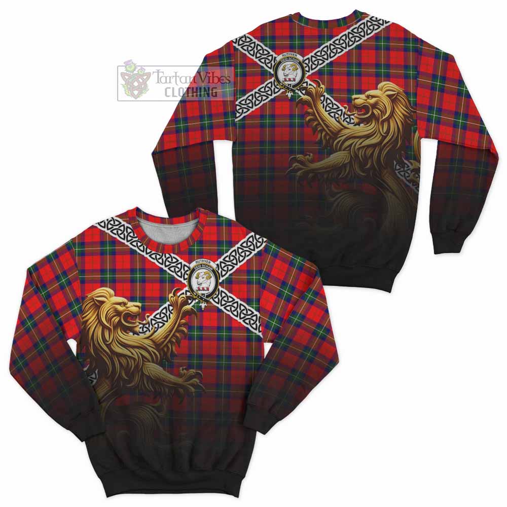 Ruthven Crest Tartan Sweatshirt with Golden Lion Emblem Celtic Style - Tartan Vibes Clothing