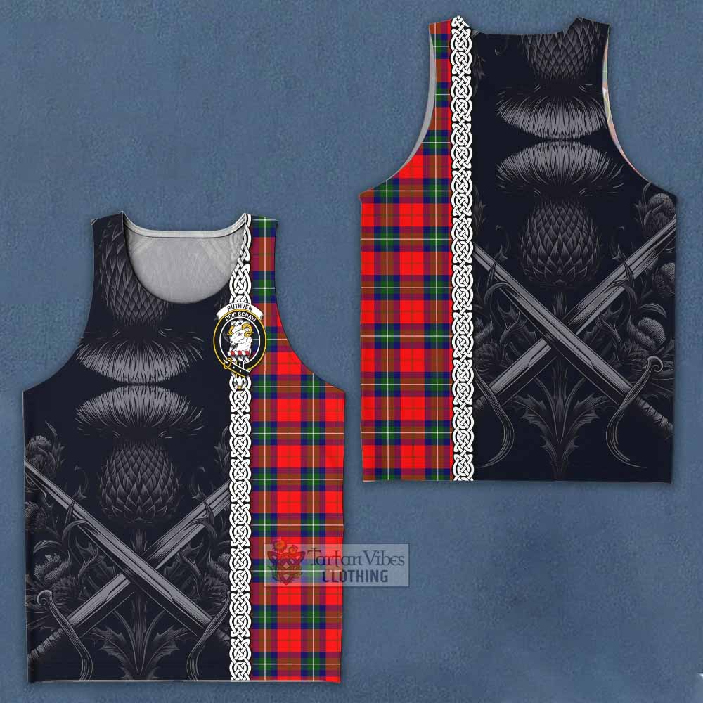 Ruthven Tartan Men's Tank Top with Family Crest Cross Sword Thistle Celtic Vibes - Tartan Vibes Clothing
