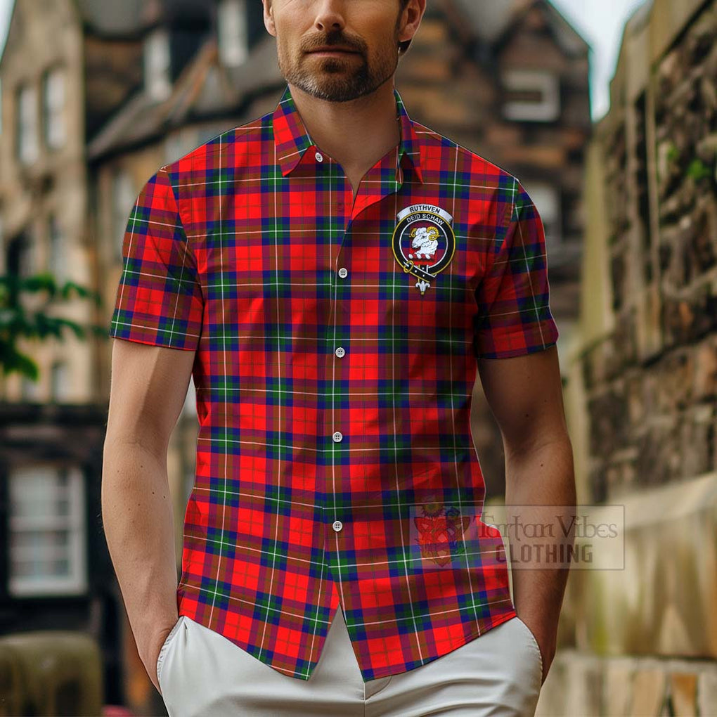 Ruthven Tartan Hawaiian Shirt with Family Crest Celtic Skull Style - Tartan Vibes Clothing