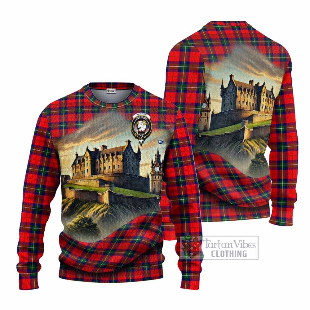 Ruthven Tartan Family Crest Knitted Sweater with Scottish Ancient Castle Style - Tartan Vibes Clothing