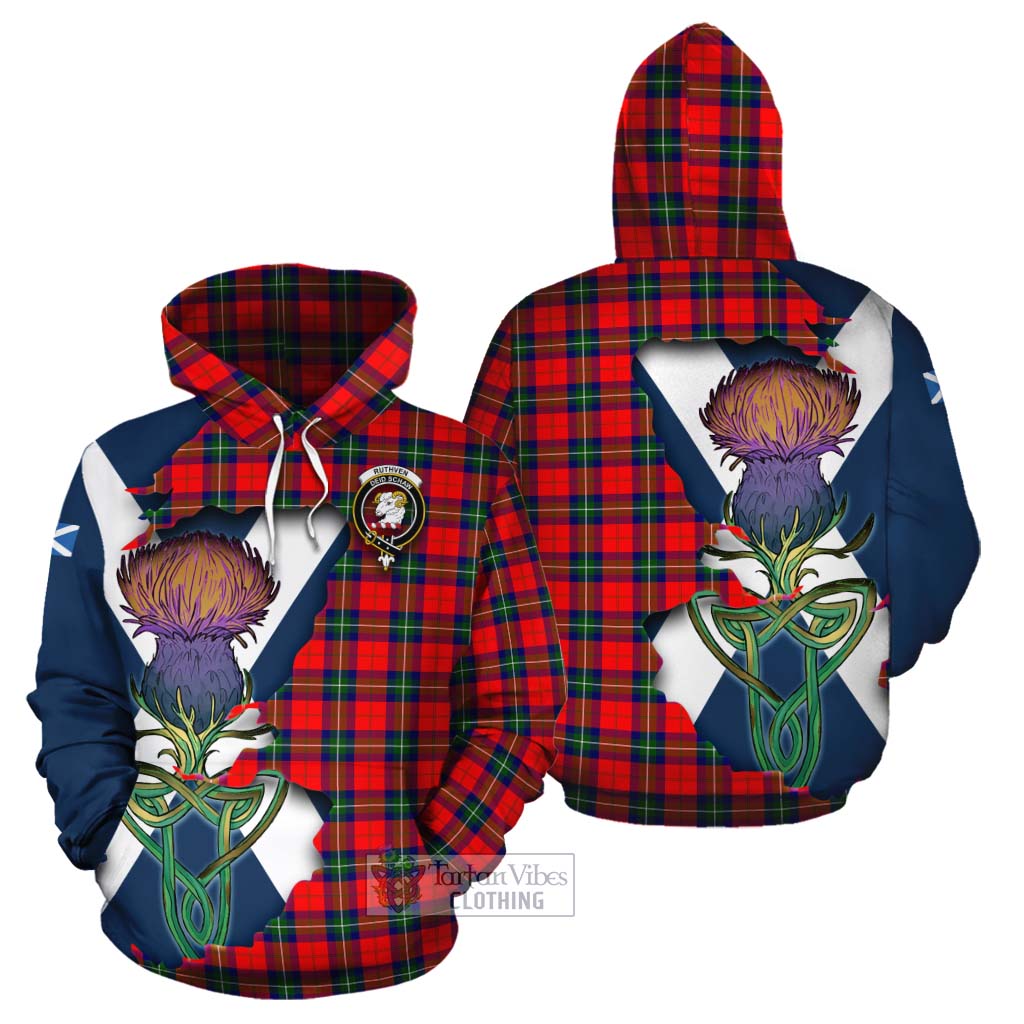 Tartan Vibes Clothing Ruthven Tartan Family Crest Cotton Hoodie Scottish Thistle Celtic Inspired