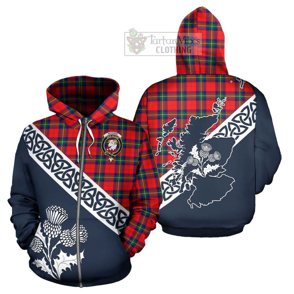 Ruthven Tartan Hoodie Featuring Thistle and Scotland Map - Tartan Vibes Clothing