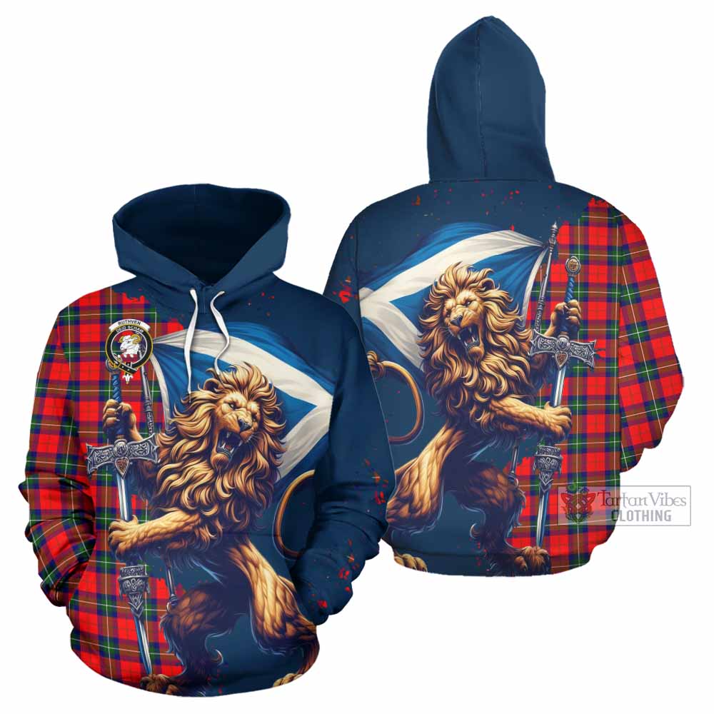 Ruthven Tartan Family Crest Hoodie with Scottish Majestic Lion - Tartan Vibes Clothing