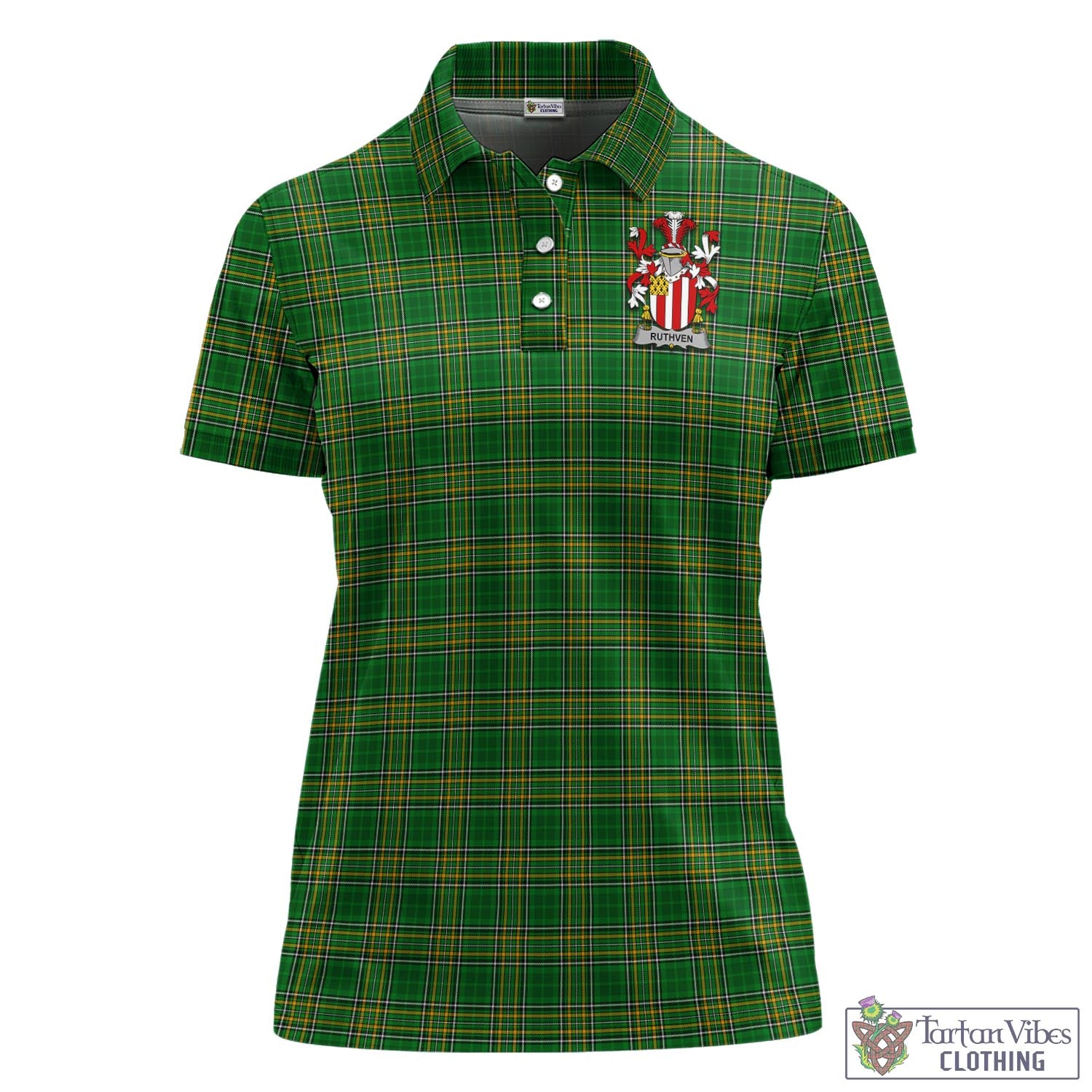 Tartan Vibes Clothing Ruthven Ireland Clan Tartan Women's Polo Shirt with Coat of Arms