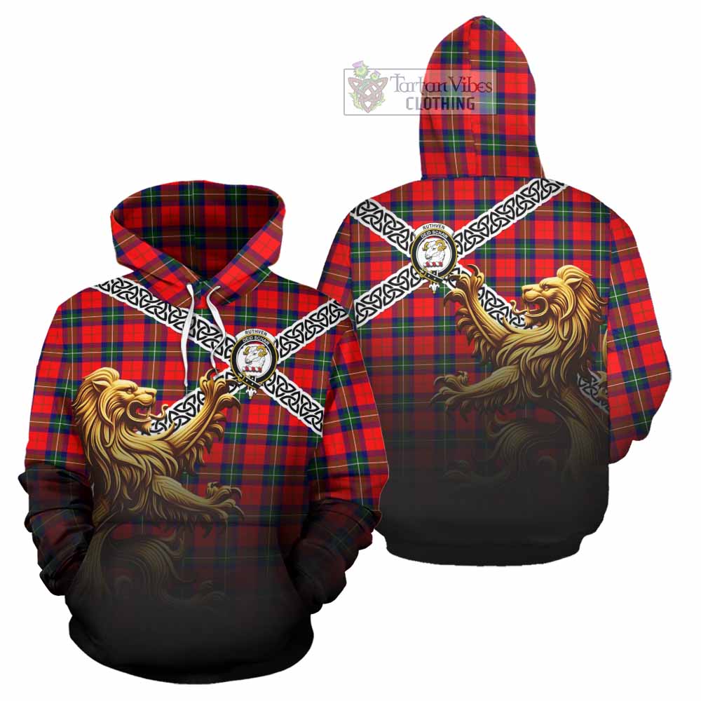 Ruthven Crest Tartan Hoodie with Golden Lion Emblem Celtic Style - Tartan Vibes Clothing