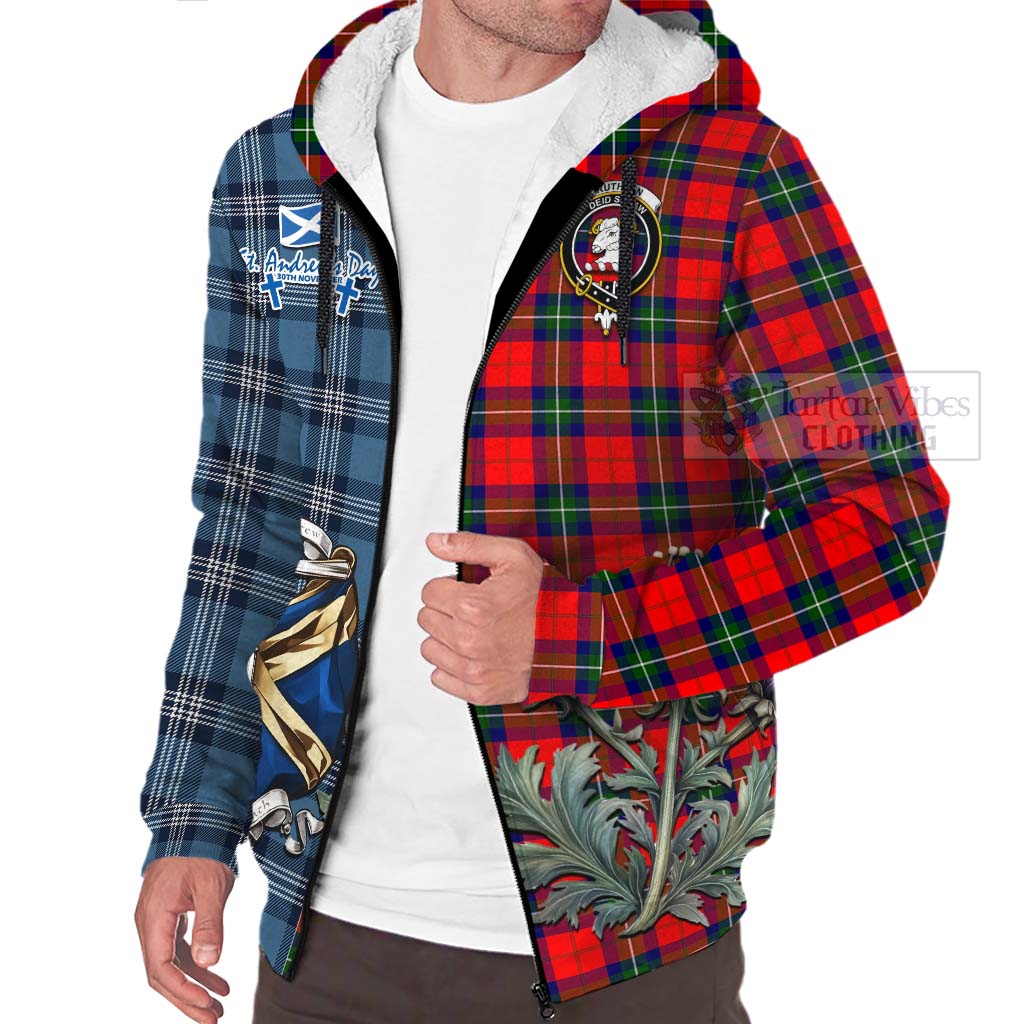 Ruthven Tartan Sherpa Hoodie Happy St. Andrew's Day Half Tartan Style Unisex - Tartan Vibes Clothing