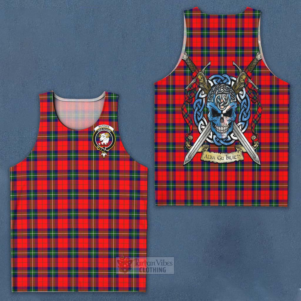 Ruthven Tartan Men's Tank Top with Family Crest Celtic Skull Style - Tartan Vibes Clothing