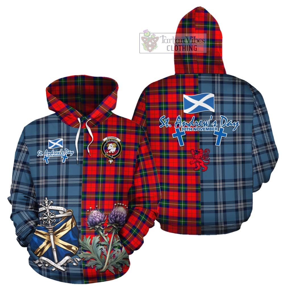 Ruthven Tartan Cotton Hoodie Happy St. Andrew's Day Half Tartan Style Zip Hoodie - Tartan Vibes Clothing