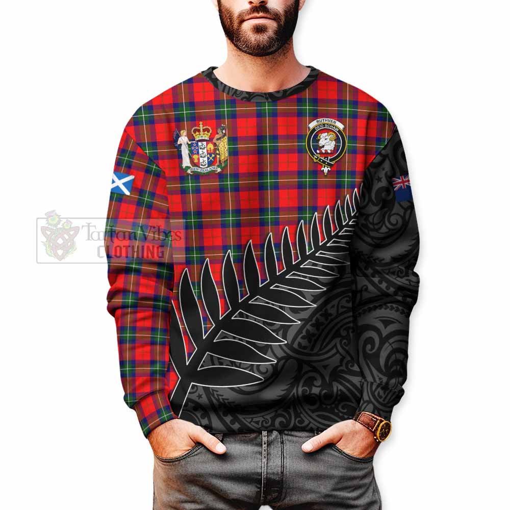 Ruthven Crest Tartan Sweatshirt with New Zealand Silver Fern Half Style - Tartan Vibes Clothing
