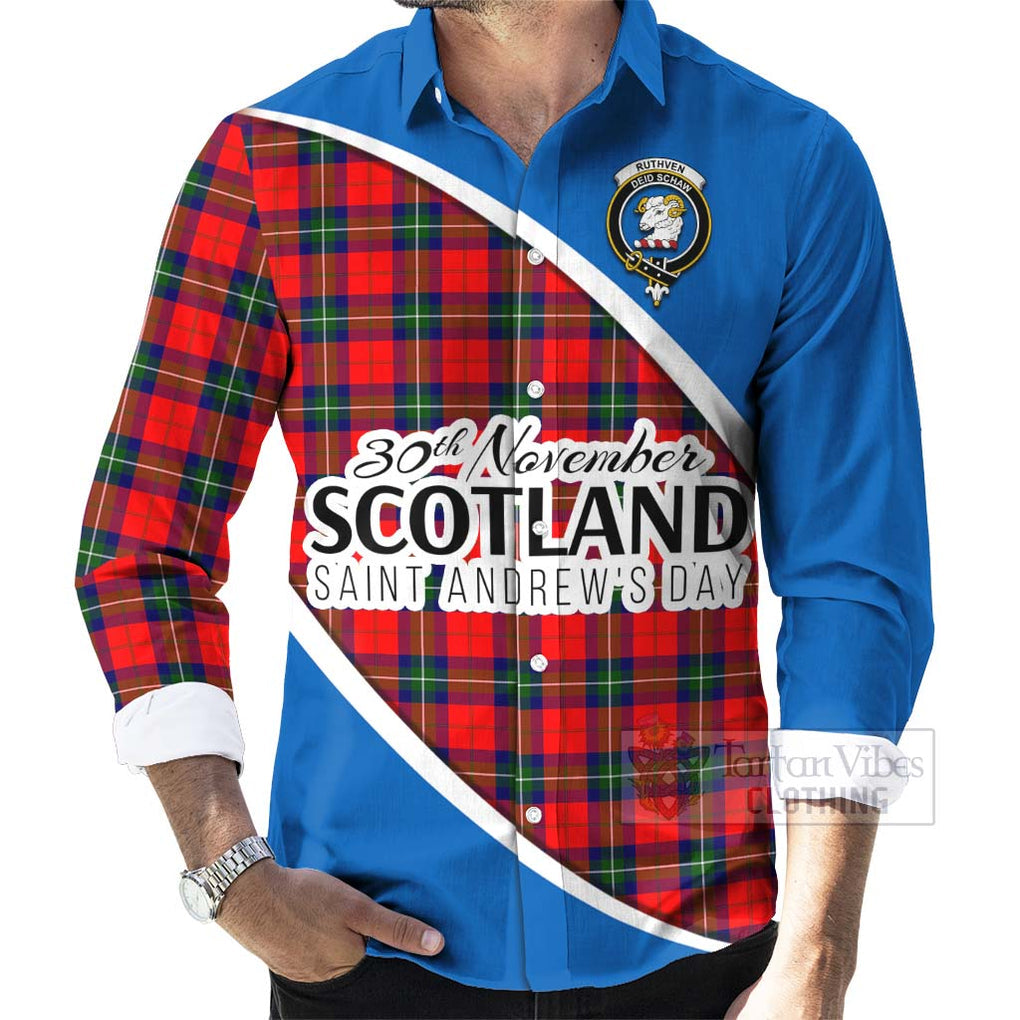 Ruthven Family Crest Tartan Long Sleeve Button Shirt Celebrate Saint Andrew's Day in Style - Tartan Vibes Clothing